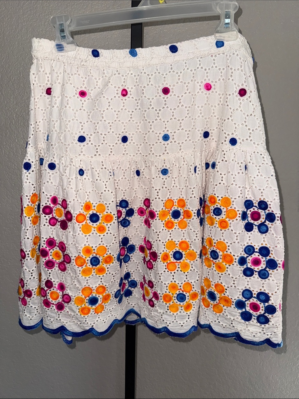 Double D Ranch White Eyelet Tiered Skirt with Colorful Floral Embroidery